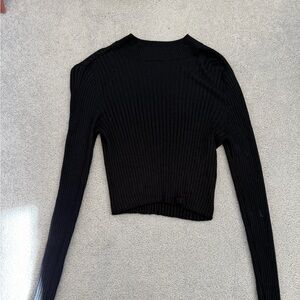 Black Ribbed Long Sleeve Top